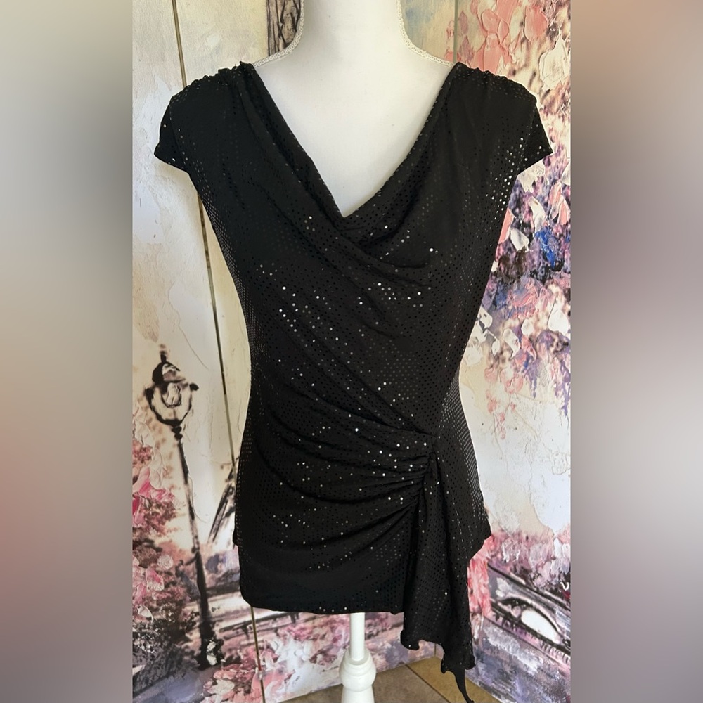 Cache - Black Sequin Drape Top. Size XS